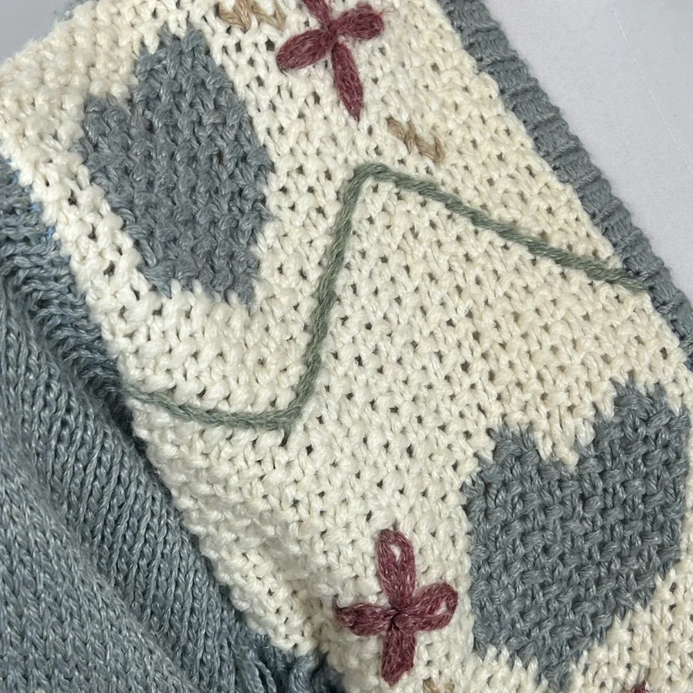 Vintage Gray and Cream Women's Cardigan‎ Sweater with Fringe Size 20W - Picture 6 of 7